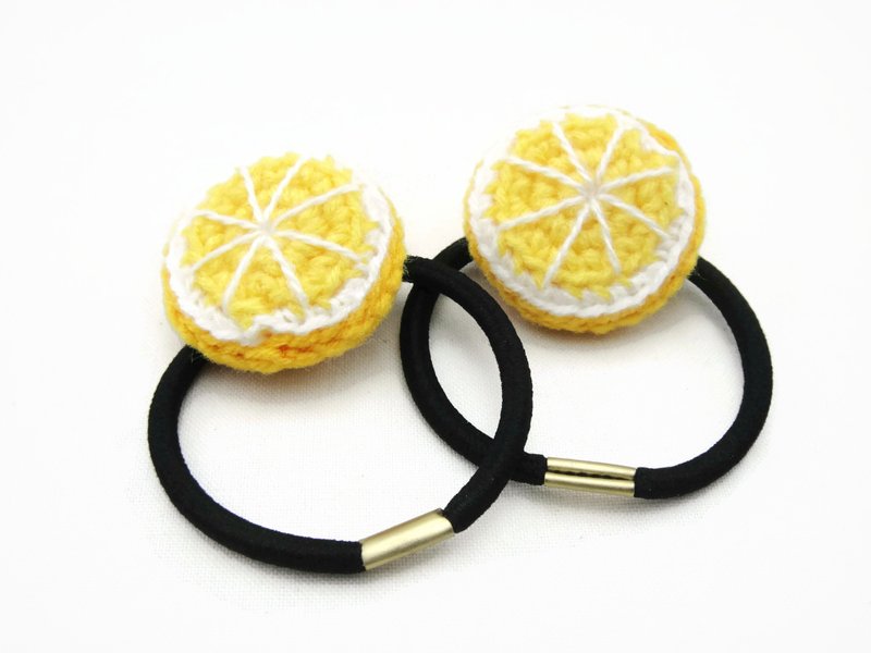 Crochet Elastic Hair Ties Accessories - Lemon Fruit - 髮夾/髮圈 - 聚酯纖維 黃色