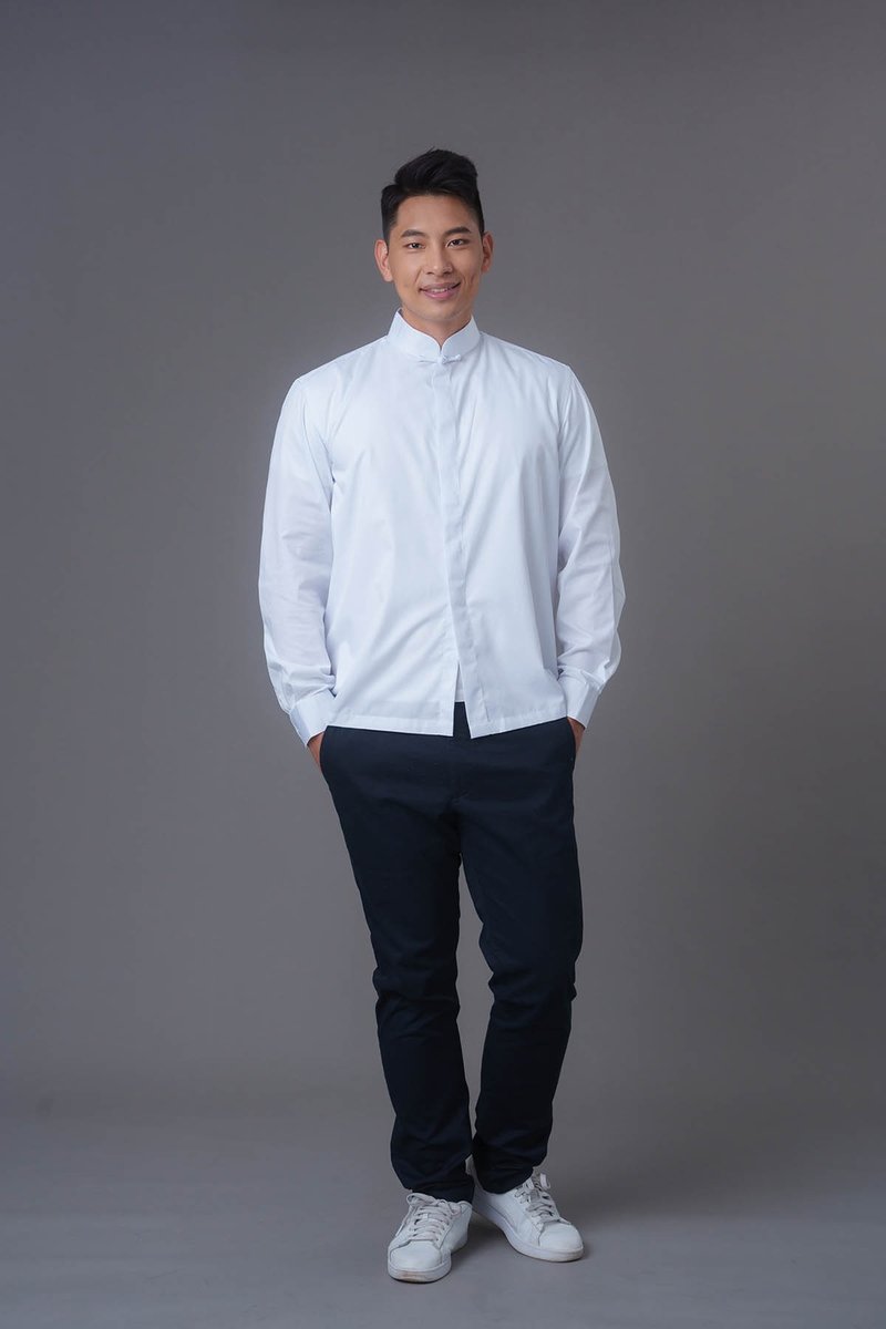 Men's Formal Tang Shirt (White) - เสื้อเชิ้ตผู้ชาย - ผ้าฝ้าย/ผ้าลินิน ขาว