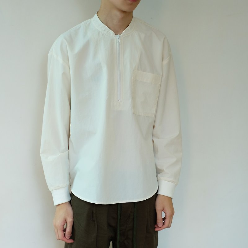 Pullover Shirt Jacket 防潑水機能襯衫外套/情侶/簡約/秋冬 - 男裝 恤衫 - 棉．麻 白色