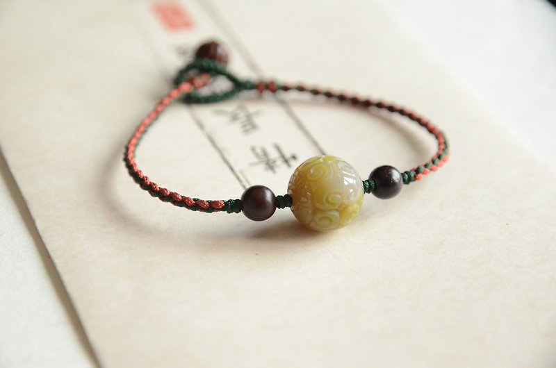 [If] natural salt source agate wishful gift gift hand-woven bracelet - Bracelets - Jade Green