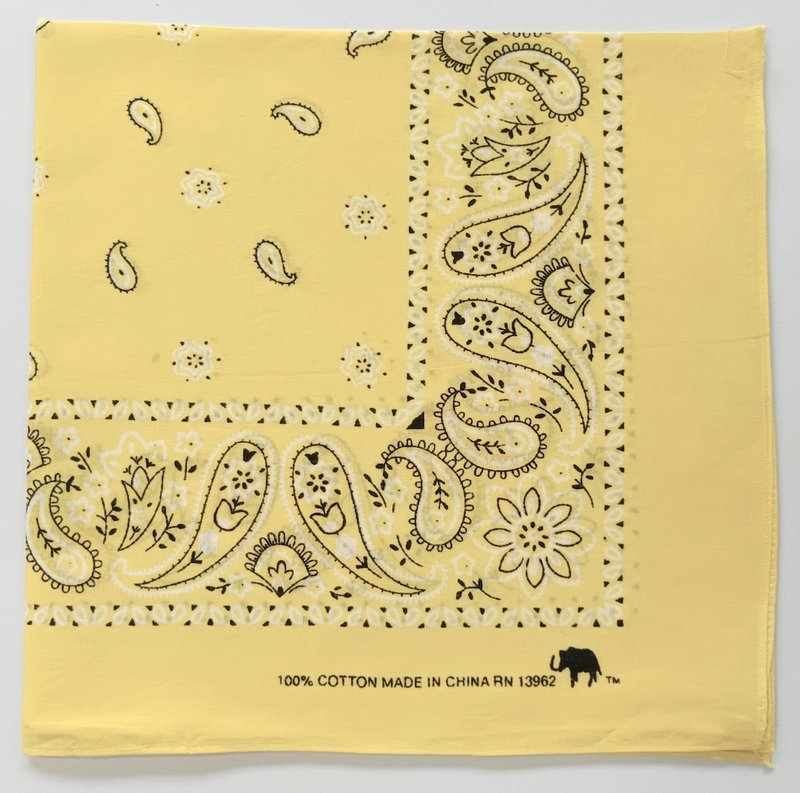 Yellow Paisley Bandana, 22 x 22 inches, 100% Cotton, RN 13962, Holiday Gifts - ผ้าพันคอ - ผ้าฝ้าย/ผ้าลินิน สีเหลือง