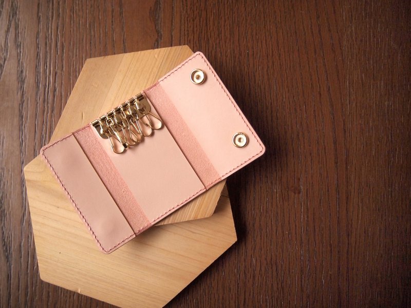 Hand-stitched leather simple key bag - Wallets - Genuine Leather Pink