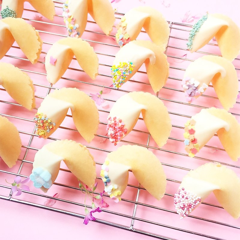 七夕情人禮物  客製化幸運餅乾 白巧克力禮盒款6入 混合款 - 手工餅乾 - 新鮮食材 粉紅色