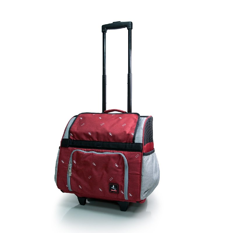 Angel circle multifunctional two-wheeled pet trolley case-dark red - Other - Polyester Multicolor