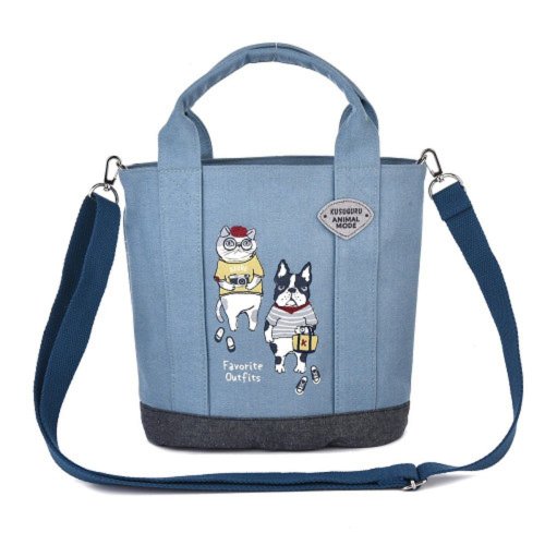Kusuguru Japan KusuguruJapan肩揹包 手提包2用 日本眼鏡貓Animal Mode單肩包-藍