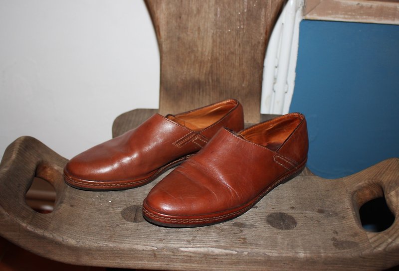 S103(Vintage)[義大利製裏標]咖啡色平底皮鞋(23.5cm)(Made in Italy) - 女款休閒鞋 - 真皮 咖啡色