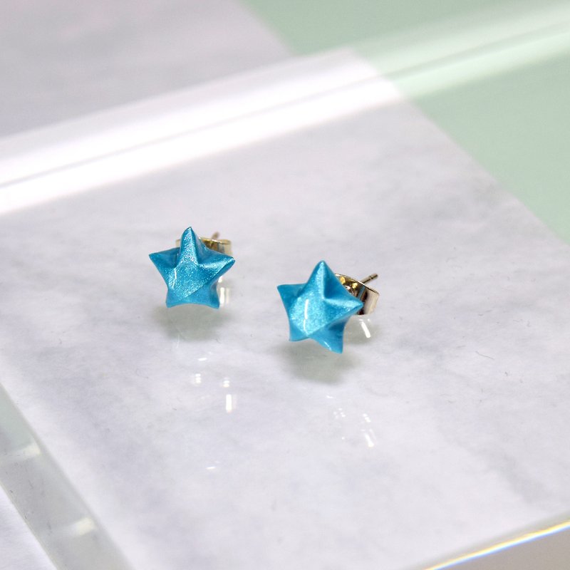 Cute Little Turquoise Lucky Star Handmade Earrings - Earrings & Clip-ons - Paper Green