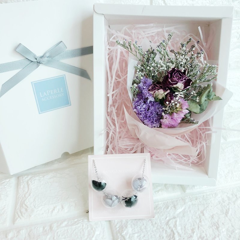 Black Grey Necklace Bridesmaid gift wedding gift Glass Ball Flower - Chokers - Glass Black