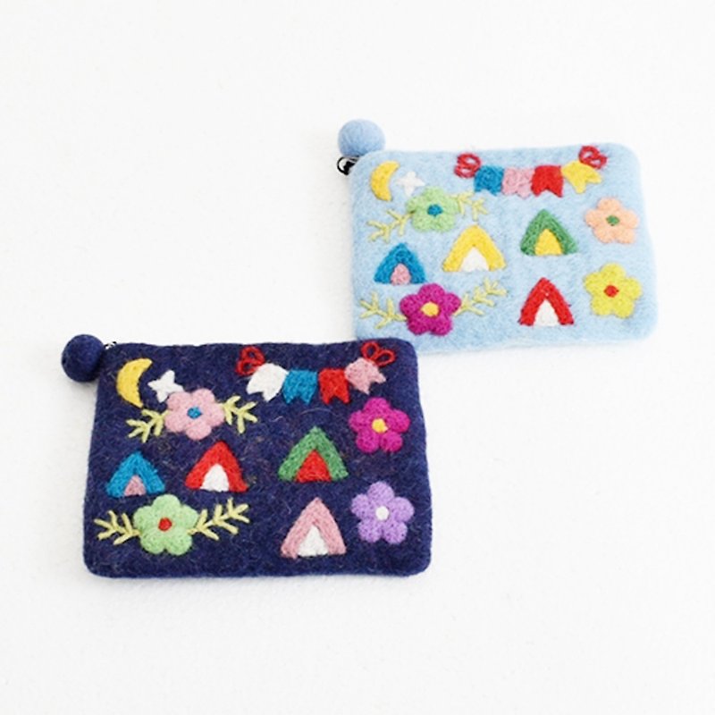 Colorful home x flower felt pouch - Toiletry Bags & Pouches - Wool Blue