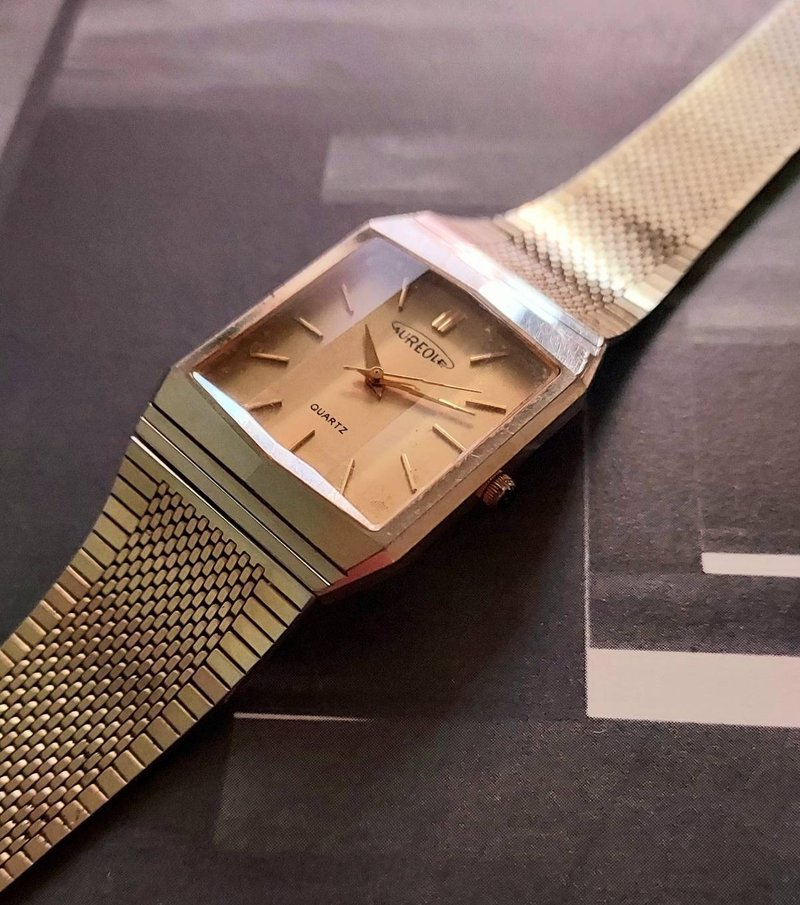 Old Swiss AUREOLE octagonal Bronze quartz men's antique watch - Men's & Unisex Watches - Other Metals Gold