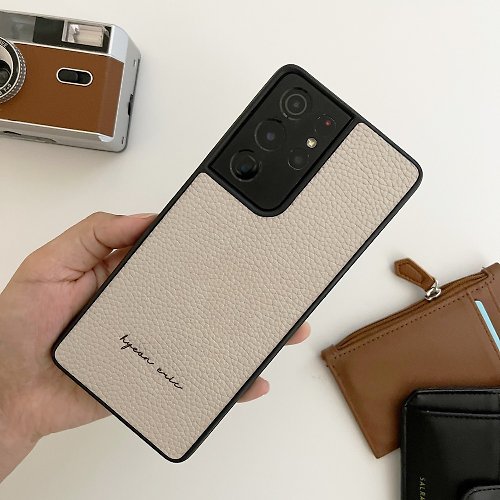 Luveu Lettering Engraved Natural Leather Phone Case