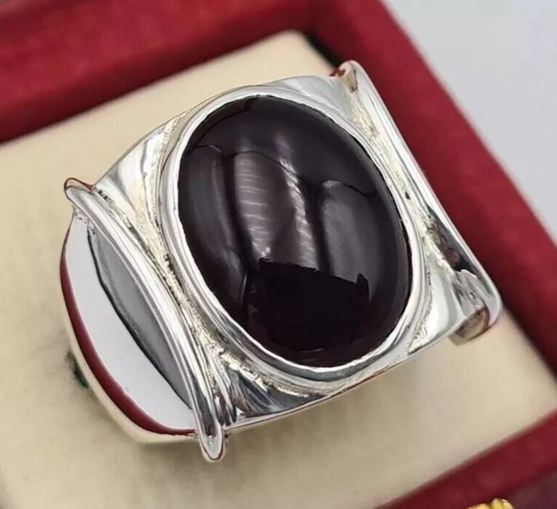 Heavy Silver Ring Agate Aqeeq Shia Rings Yemeni Aqeeq Black Blood Red Hakik Ring - 戒指 - 寶石 黑色
