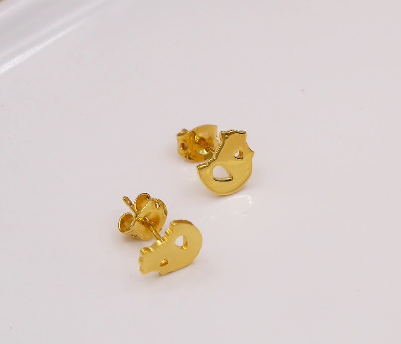 Handmade Little baby chicken earring - gold plated Little Me by CASO jewelry - ต่างหู - โลหะ สีทอง