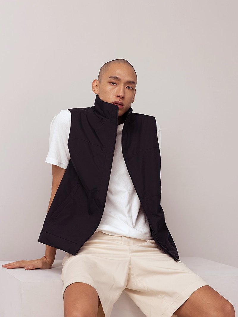 環保男性立領防水透氣鋪棉背心 (2色) - 男裝 背心 - 聚酯纖維 黑色