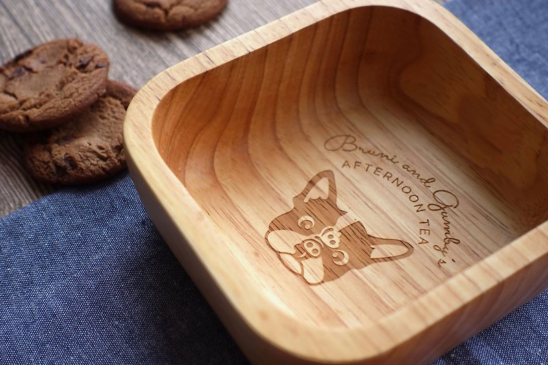 フレンチブルドッグ 小さな木製のボウル・おやつ皿【天然木材・正方形】 - 小皿 - 木製 