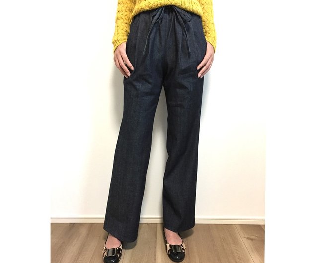 2 tuck denim wide pants (one wash) 【Size development available