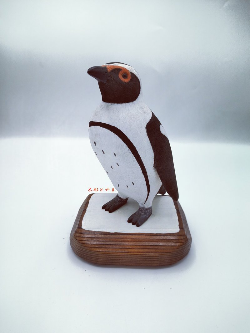 Cape Penguin Wood Bird Carving - Items for Display - Wood White