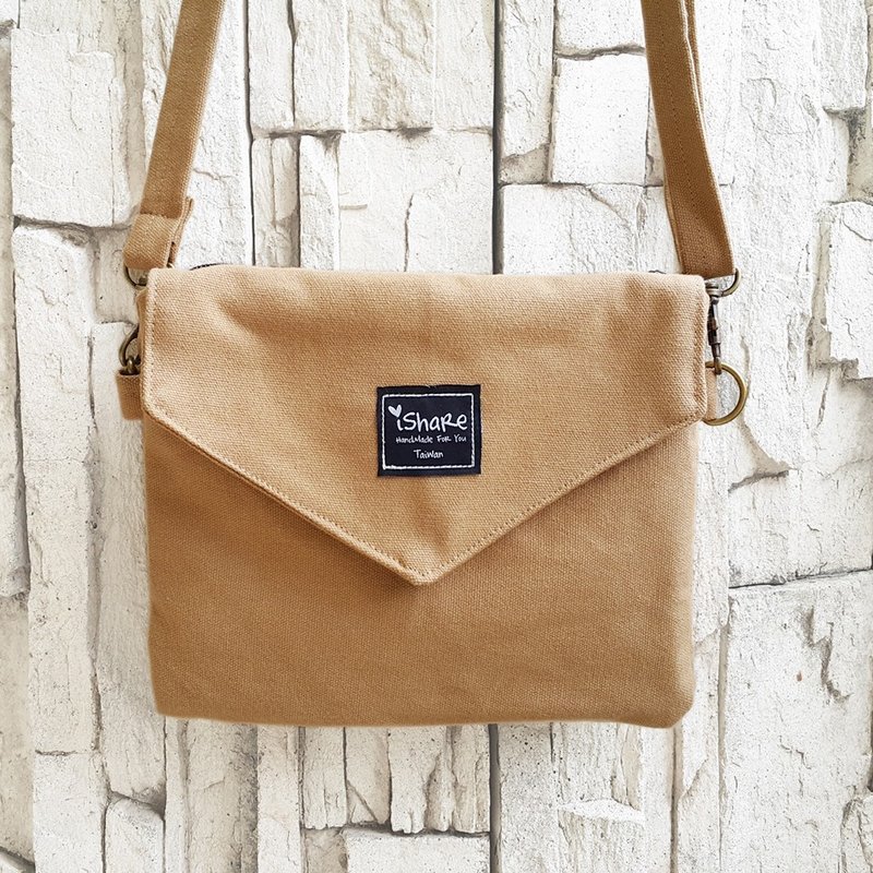 iShare ☛ monochrome hand-made double envelope bag - tea color (multi-shoulder slung portable sandwich passport phone package envelope) - Messenger Bags & Sling Bags - Other Materials Brown