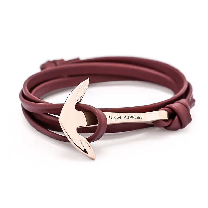 Rose Gold Anchor Burgundy Leather Bracelet - Bracelets - Genuine Leather 