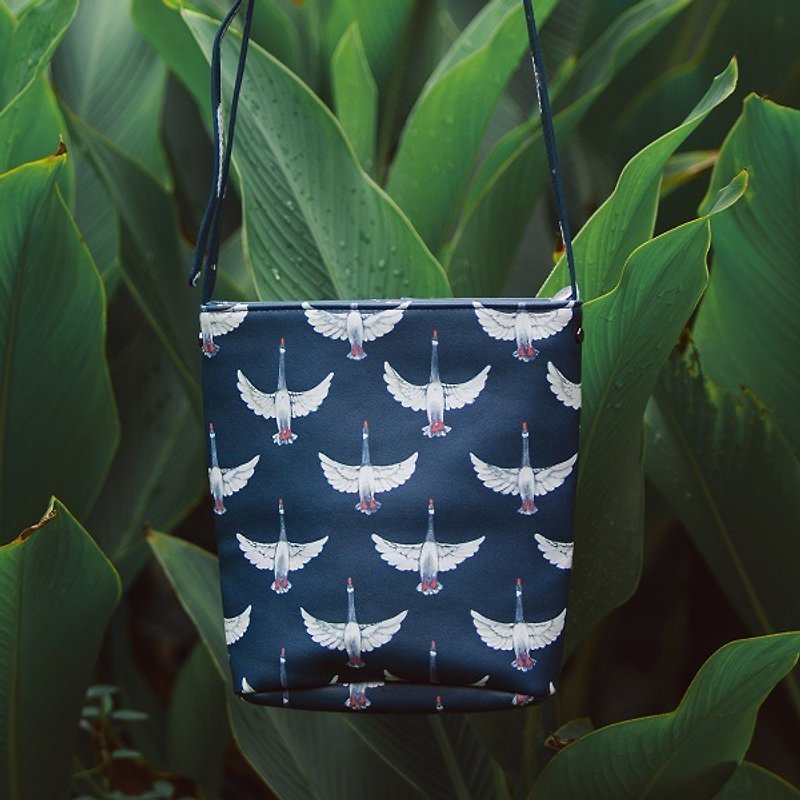 YIZISTORE new bucket bag handbag small shoulder bag printing soft leather bucket bag birds - geese - Messenger Bags & Sling Bags - Genuine Leather 