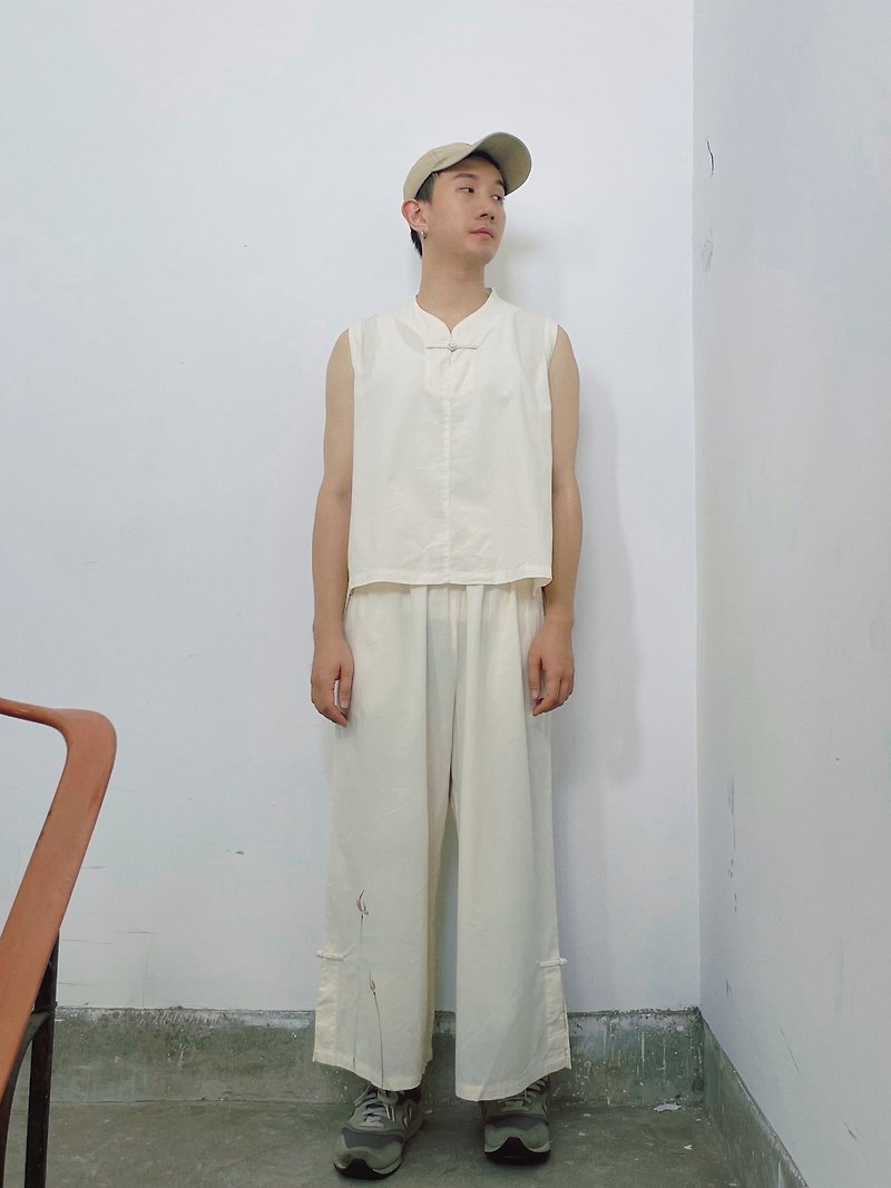 Zhizu-Featured button trousers - Unisex Pants - Cotton & Hemp White