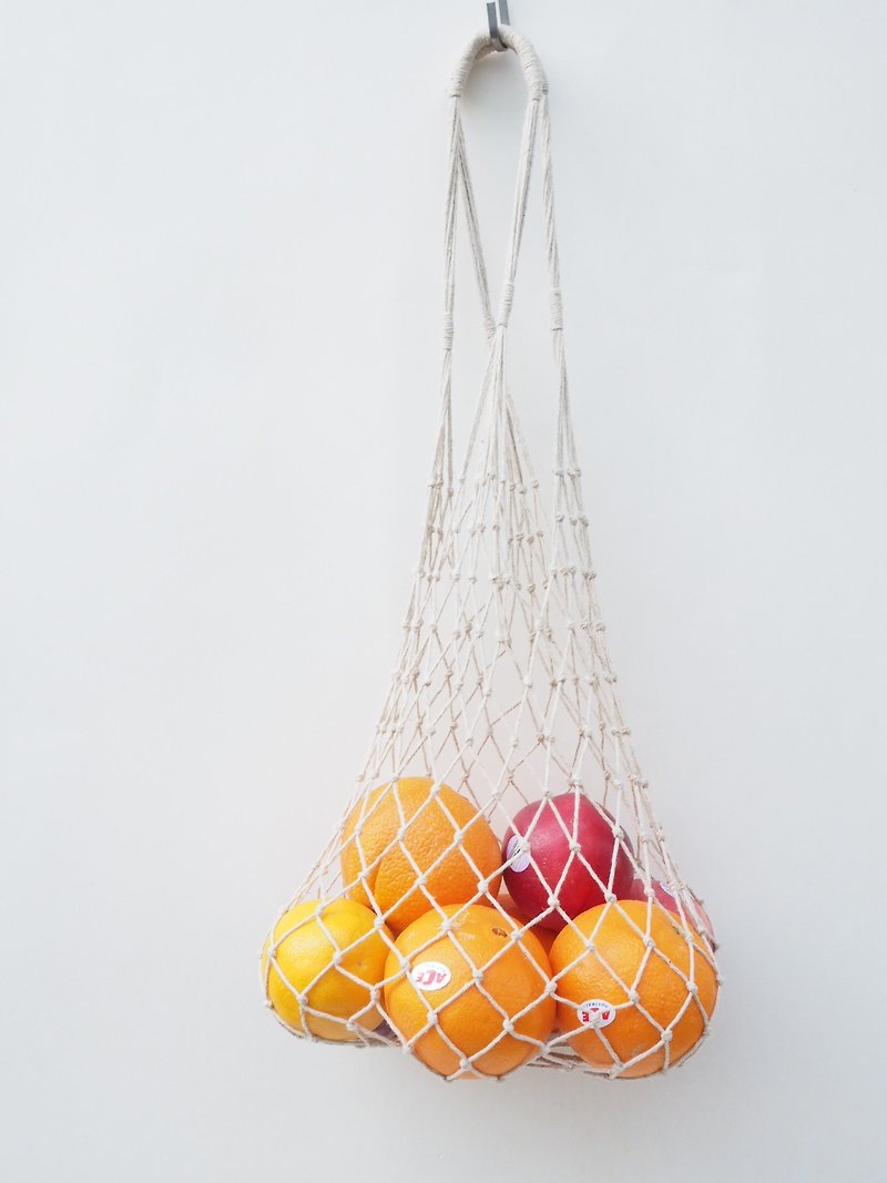 環境カットプラスチックシリーズ - 手織り麻ロープメッシュバッグショッピングバッグ - トート・ハンドバッグ - コットン・麻 ブラウン