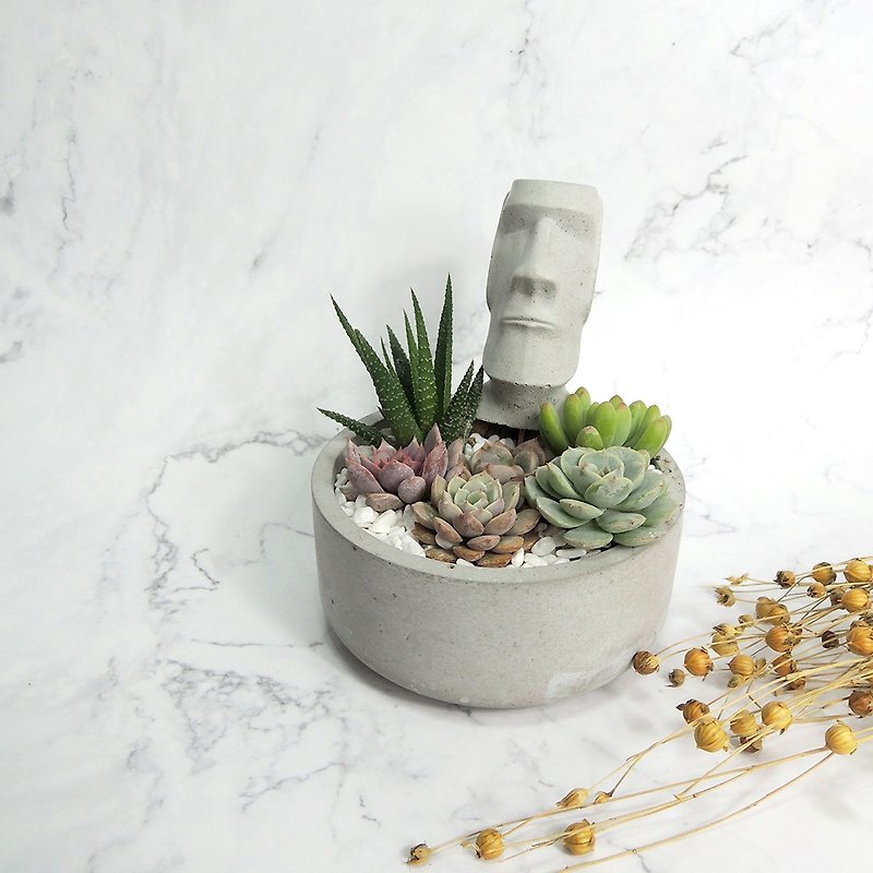 ∣Moai clay pots and succulent potted plants∣Handmade mud pots/succulent shaped plants/customized products - ตกแต่งต้นไม้ - ปูน 