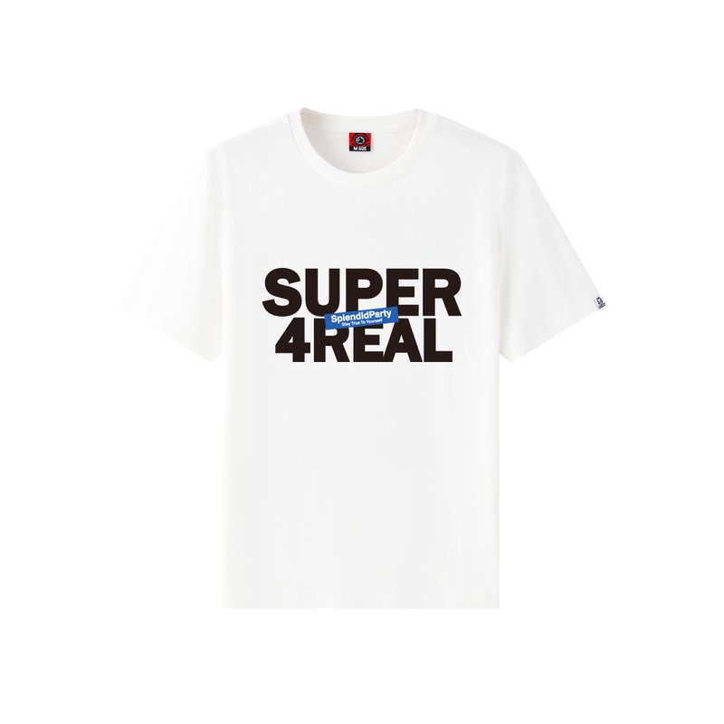 Regular Character T-Shirt - Super 4 Real(White) Bb - Men's T-Shirts & Tops - Cotton & Hemp White