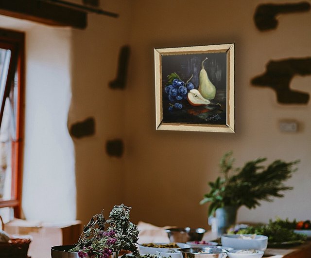 絵画インテリア 額付(黒) 油絵 uF6-061304 静物 フルーツ 絵画インテリア 額付(黒) 油絵 uF6-061304 静物 フルーツ