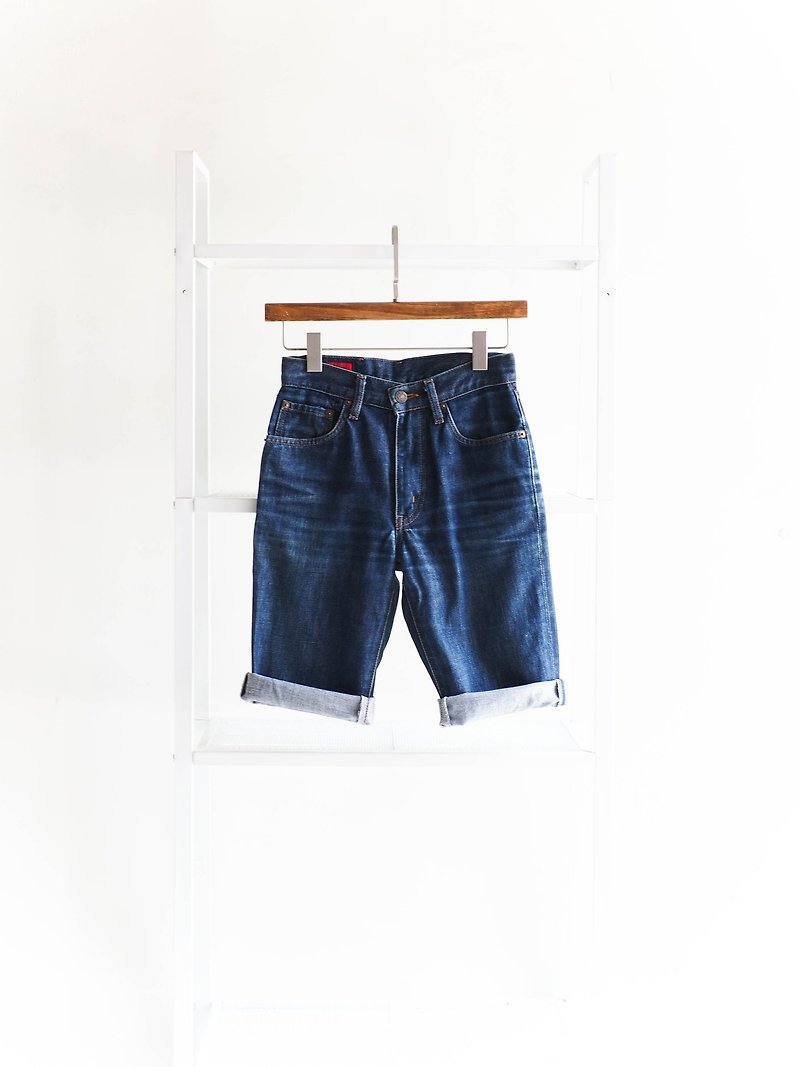 edwin 503 / W26 Miyagi Indigo Sea Deep Blue Summer Amusement Park Women's Cotton Denim Denim Shorts - กางเกงขาสั้น - ผ้าฝ้าย/ผ้าลินิน สีน้ำเงิน