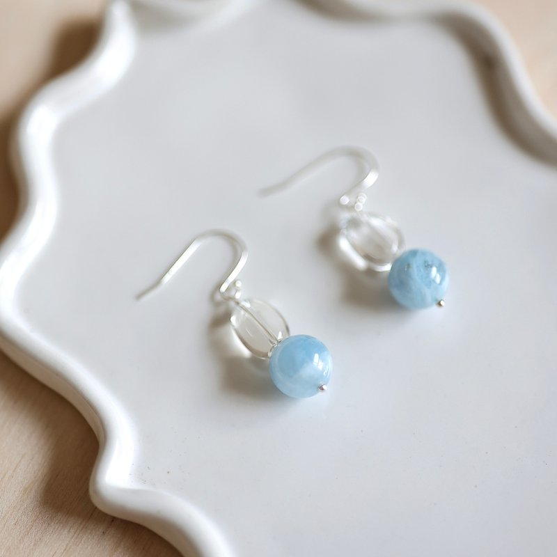 Enoshima Aquamarine sterling silver earrings can be changed into Clip-On - Earrings & Clip-ons - Semi-Precious Stones Blue