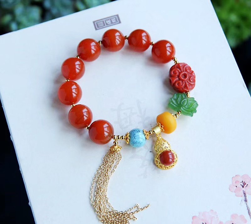 Pure natural authentic Sichuan material southern red agate design bracelet, ruddy color, no optimization, novel style - สร้อยข้อมือ - เครื่องเพชรพลอย 