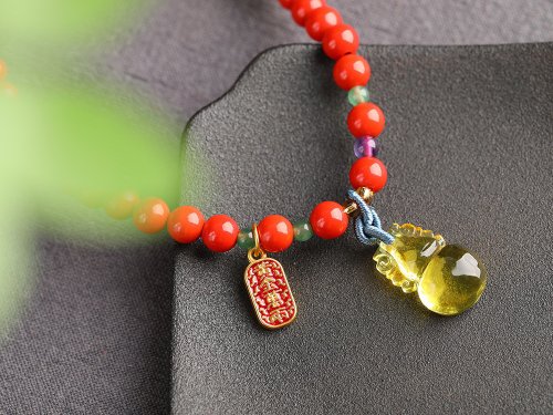 天然鉱石辰砂ブティックレッド三輪仏数珠ブレスレット 辰砂含有