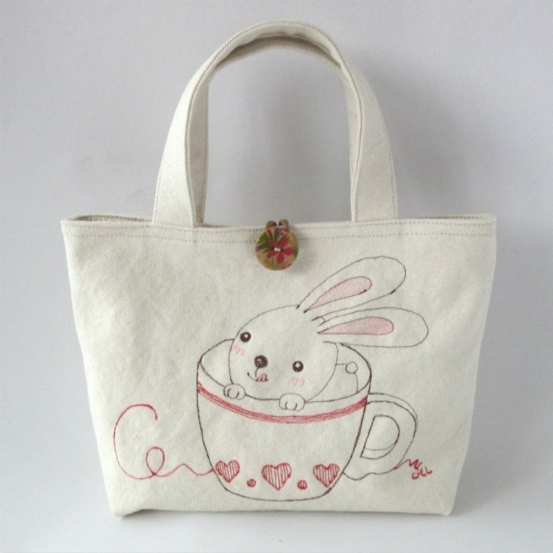 特惠款  愛吃兔─手提包 - 手提包/手提袋 - 棉．麻 白色