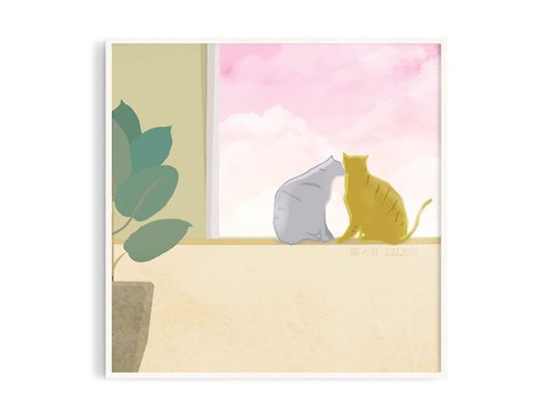 一人＋本是生活家 猫の日丨插畫/掛畫/海報/台灣製/原木畫框/A4/尺寸可客製