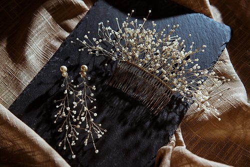Lady Elegance 原創手工飾品滿天星珍珠髮飾 不含耳環