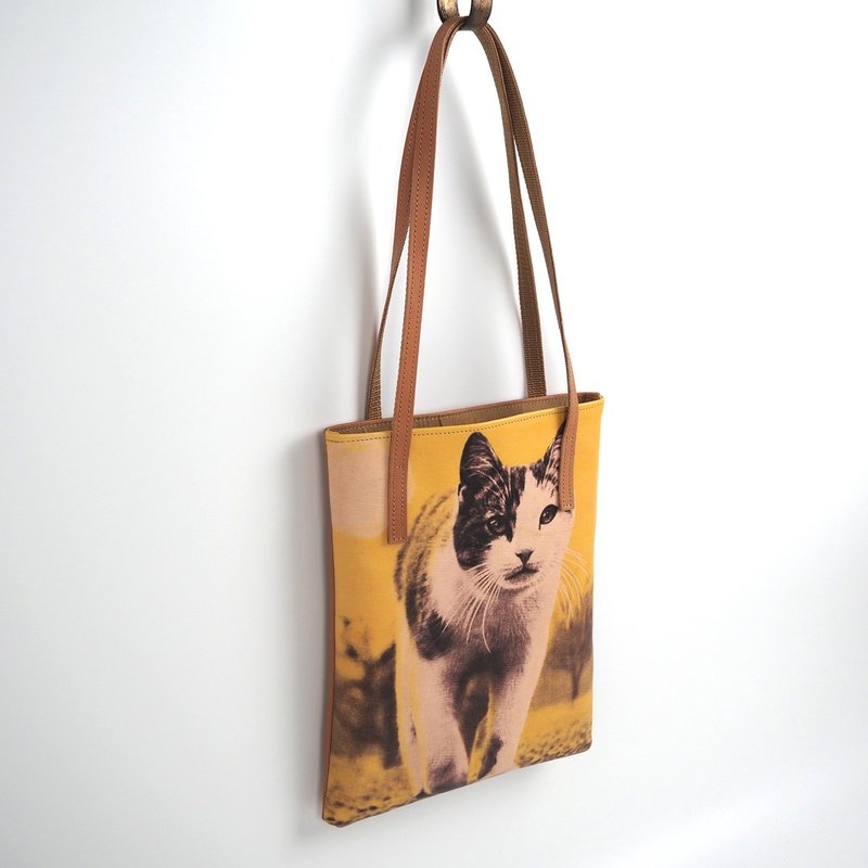 Mini Tote / Cat - Handbags & Totes - Genuine Leather Yellow