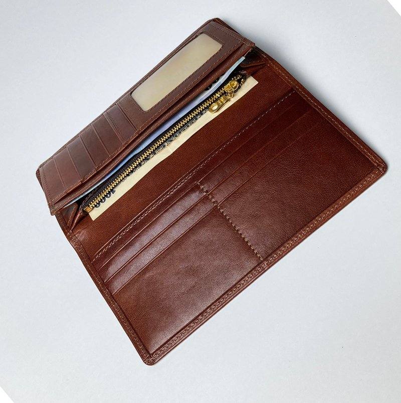 Italian Vegetable Tanned Leather Cowhide Simple Long Clip Genuine Leather Credit Card Birthday Valentine's Day Gift - กระเป๋าสตางค์ - หนังแท้ สีนำ้ตาล