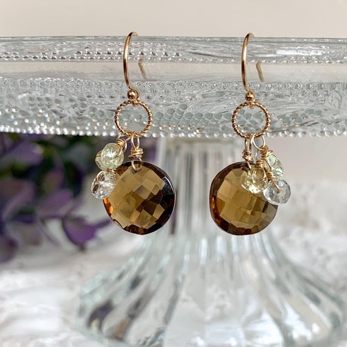 ブランデーシトリン♦︎バイカラー✴︎14kgfピアスP277