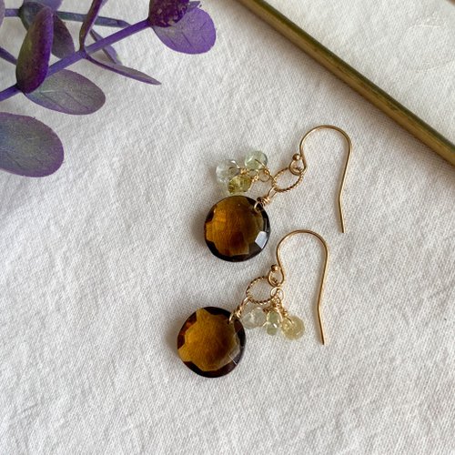 ブランデーシトリン♦︎バイカラー✴︎14kgfピアスP277