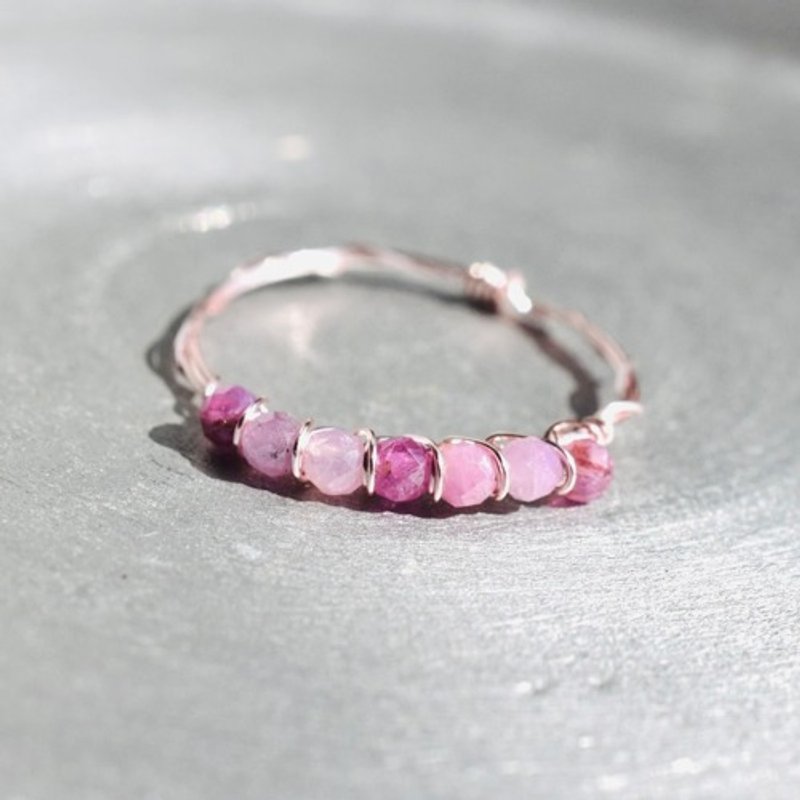 Pink sapphire round cut 2.5mm x 7 / pink gold ring - General Rings - Gemstone 