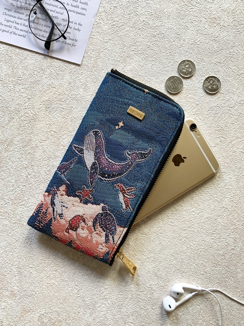 手機袋  長夾  皮夾 / 防潑水 平織緹花 星空水族館 蘿莎 - 錢包/皮夾/長短夾 - 其他材質 藍色