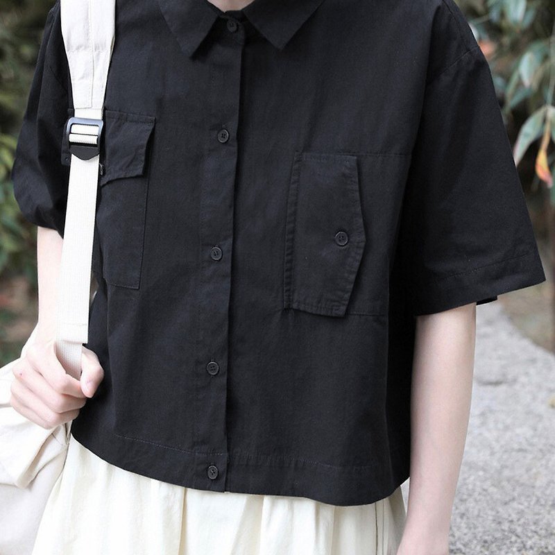 Oversized cotton shirt, dropped shoulders, handmade, reversible pocket,summer - Women's Shirts - Cotton & Hemp Multicolor