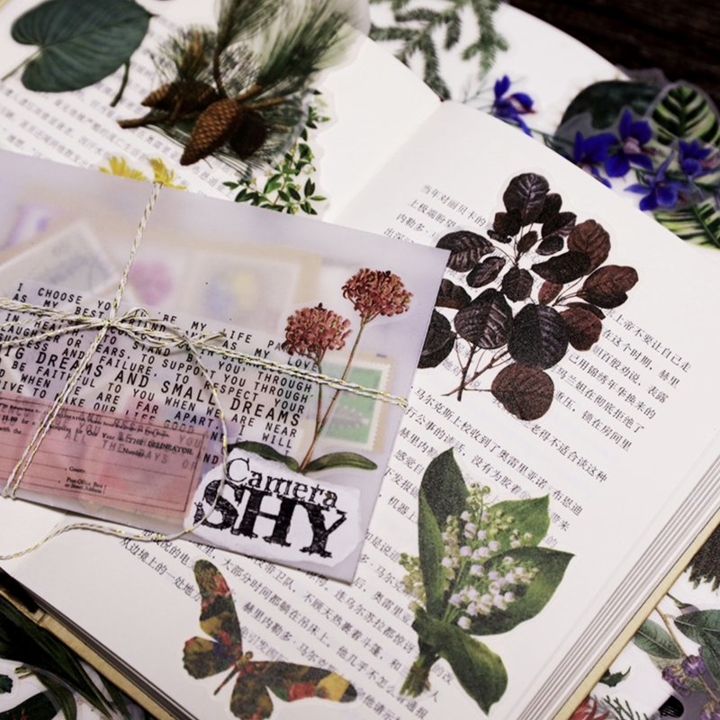 Plant illustrations large flowers retro notebook material self-adhesive cut-out stickers - สติกเกอร์ - กระดาษ หลากหลายสี