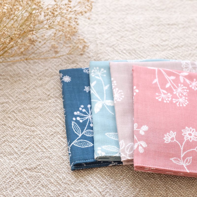 Daily small objects embroidery wind small garden towel double cotton yarn - ผ้าเช็ดหน้า - ผ้าฝ้าย/ผ้าลินิน หลากหลายสี