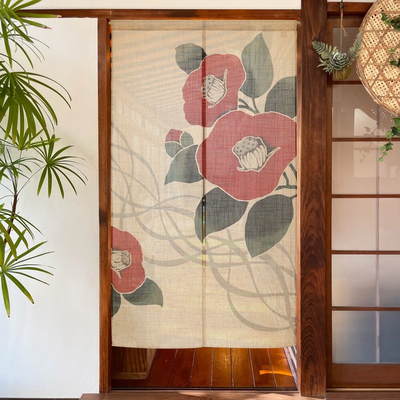 【預訂】日本製 麻質風線椿門簾 - 門簾/門牌 - 聚酯纖維 紅色