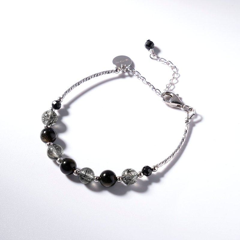 Jinsha Obsidian Black Hair Crystal 925 Silver Bracelet Not Afraid of Villain Crystal - Bracelets - Crystal Black