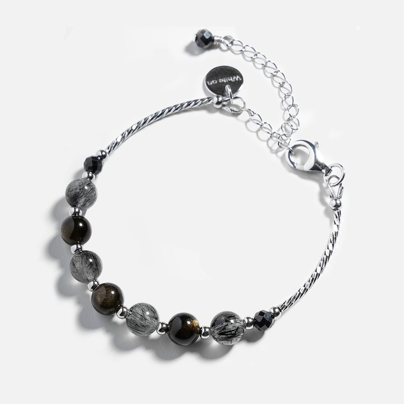 金沙黑曜石黑髮晶 925銀手鍊 不怕小人 水晶 - 手鍊/手環 - 水晶 黑色