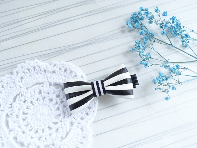 Black and White PU Leather Hairclips - Hair Accessories - Genuine Leather 