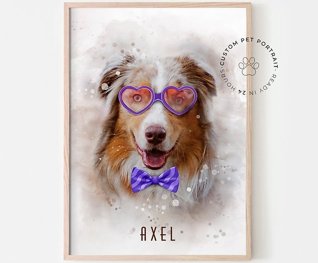 デジタル】犬の写真の水彩画アート 犬の水彩画のポートレート 水彩画の